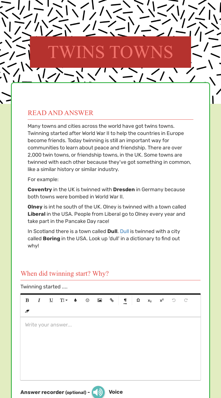 TWINS TOWNS Grade 6 worksheet preview