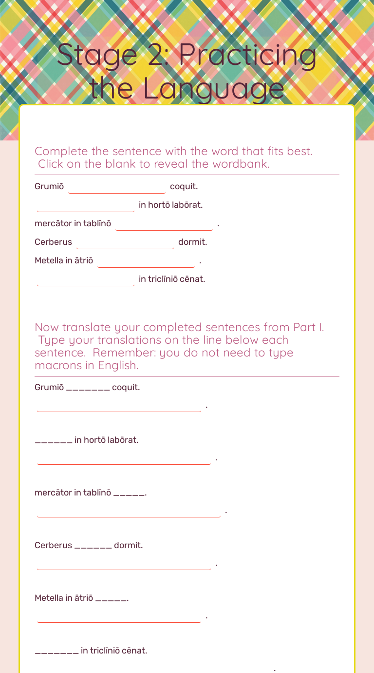 Stage 2: Practicing the Language worksheet preview image