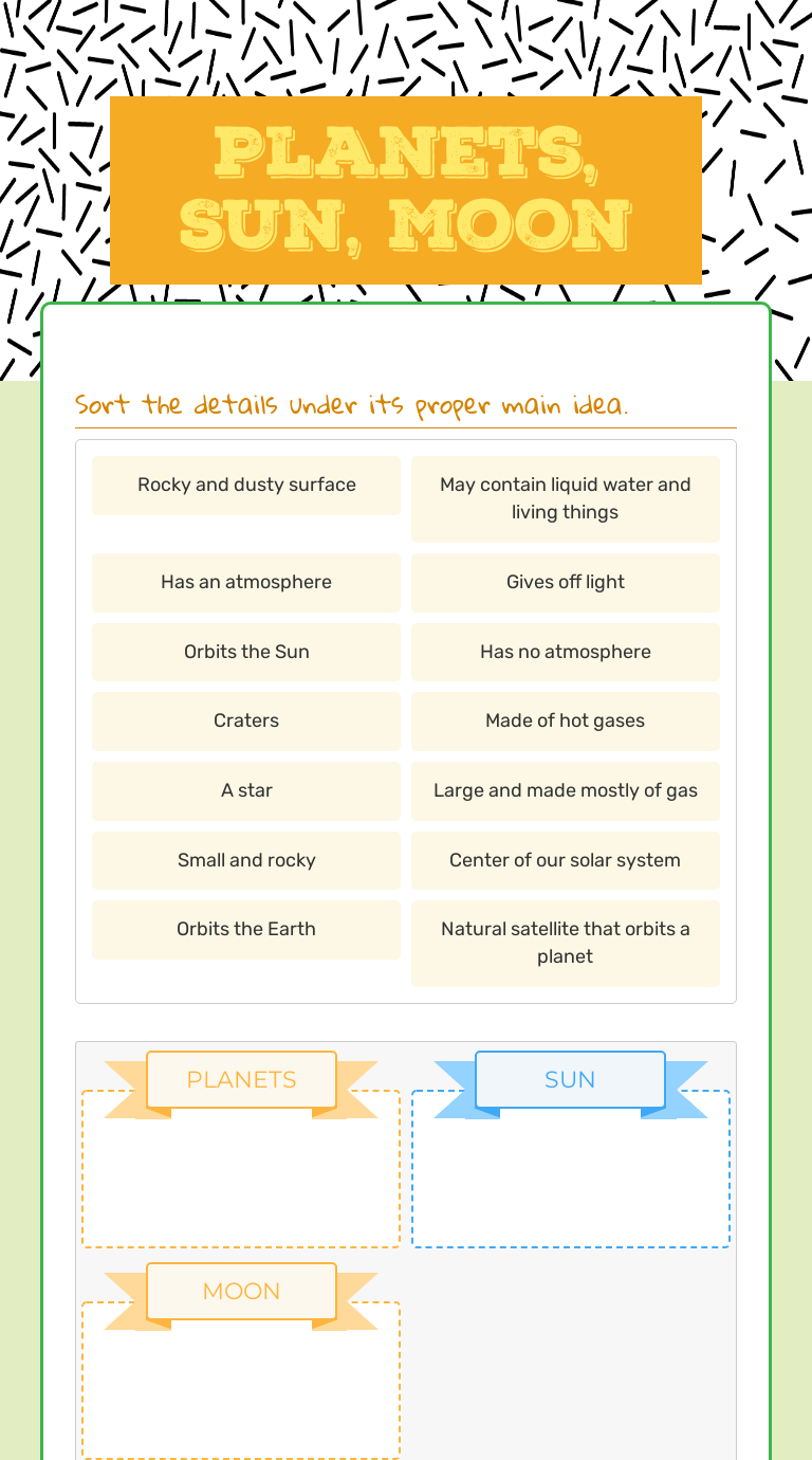 Planets, Sun, Moon Grade 4 worksheet preview