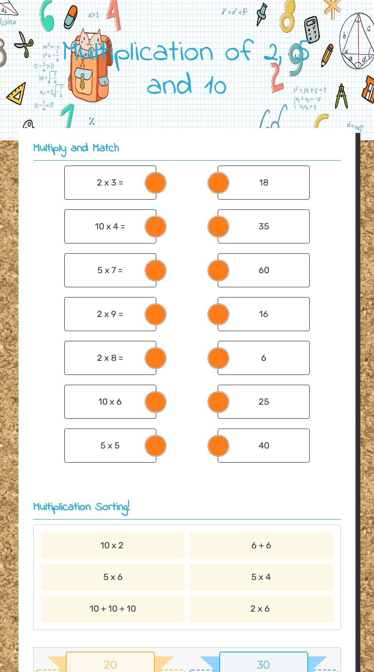 Multiplication of 
2, 5 and 10 worksheet preview image