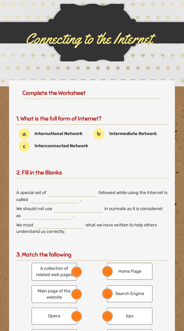 Connecting to the Internet Grade 5 worksheet preview