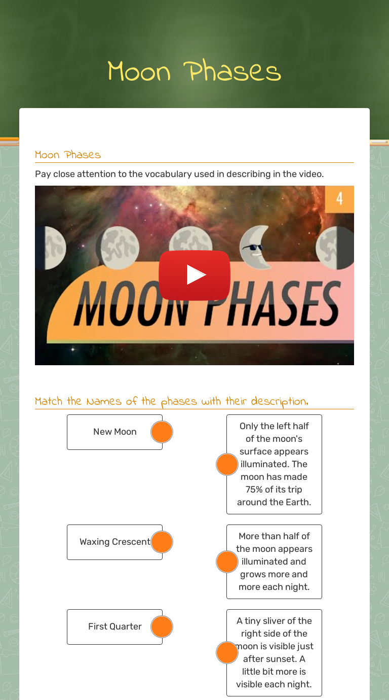 Moon Phases | Interactive Worksheet by Ryan Palmer | Wizer.me