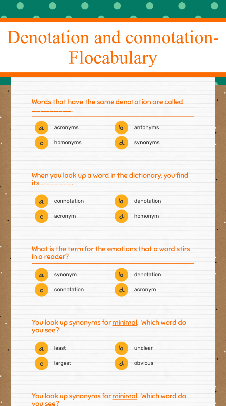 Denotation And Connotation Worksheet 