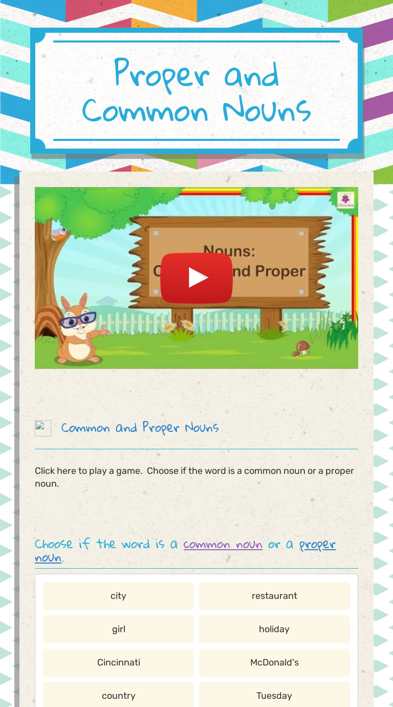 Proper and Common Nouns worksheet preview image