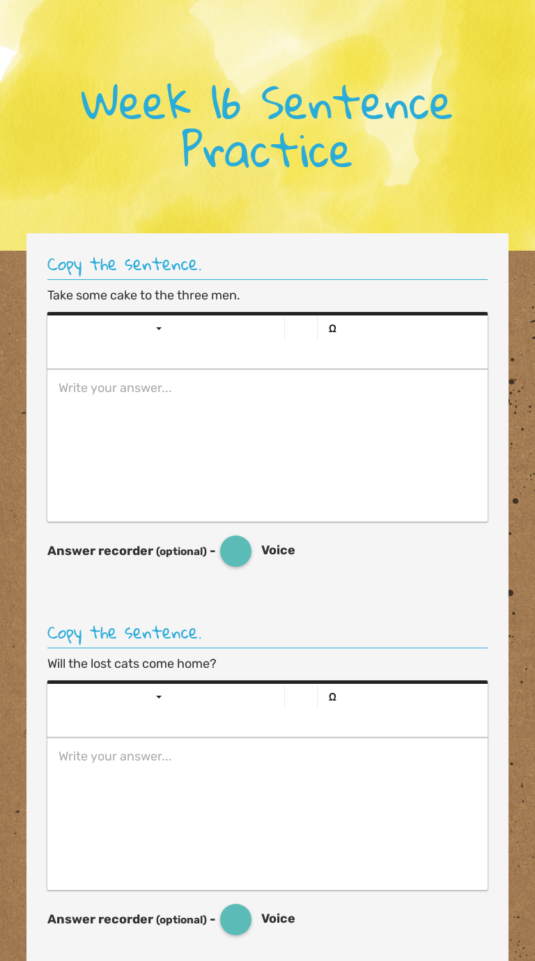 Week 16   
 Sentence Practice worksheet preview image
