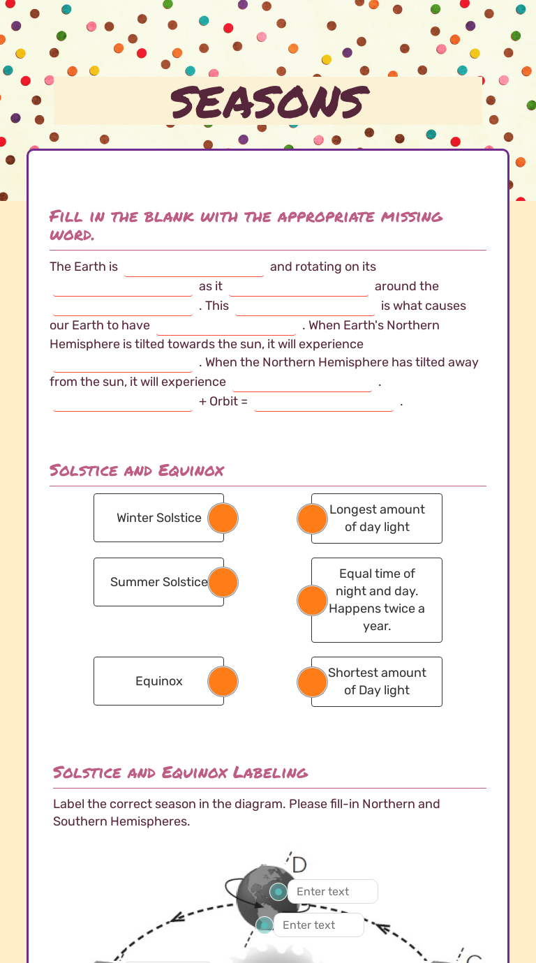 SEASONS  Interactive Worksheet by Adair Woodward  Wizer.me With Regard To Reasons For Seasons Worksheet