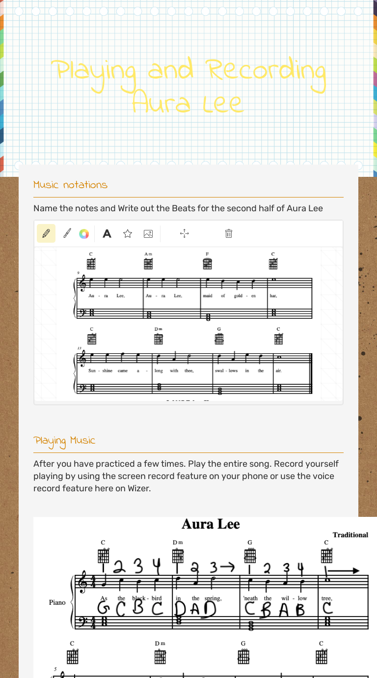 Playing and Recording Aura Lee worksheet preview image