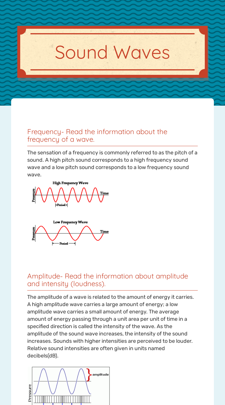 Sound Waves Interactive Worksheet by Krista Viel Wizer.me