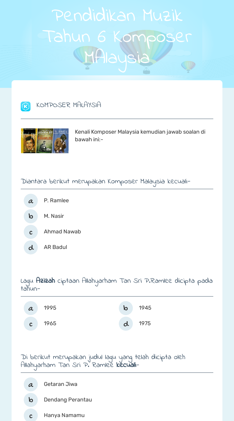Pendidikan Muzik 
      Tahun 6              Komposer MAlaysia worksheet preview image