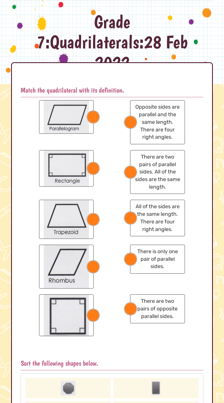 Grade 7:Quadrilaterals:28 Feb 2022 worksheet preview