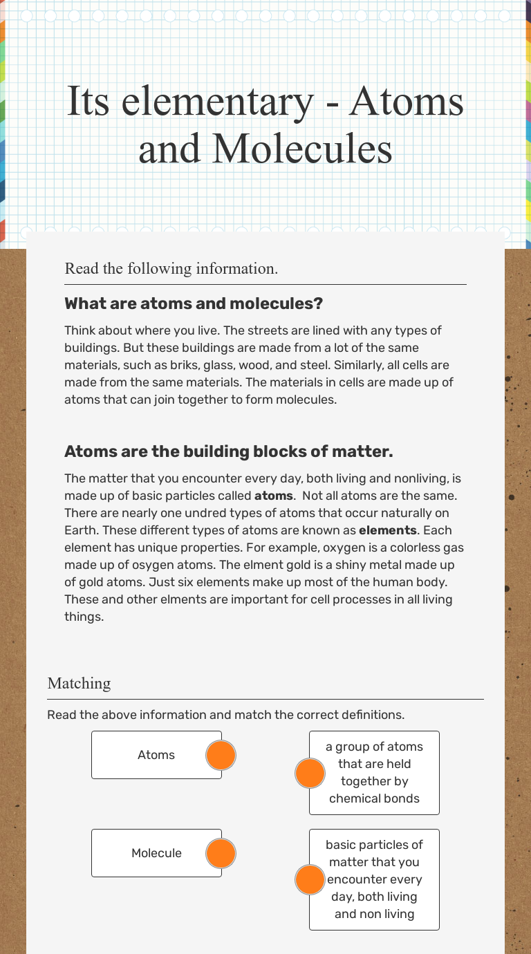 Its elementary - Atoms and Molecules  Interactive Worksheet by With Regard To Atoms And Molecules Worksheet