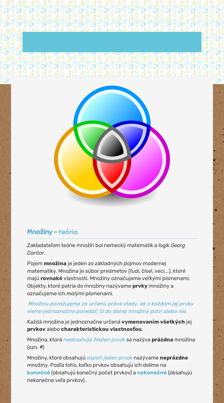 Množiny a operácie s nimi worksheet preview image