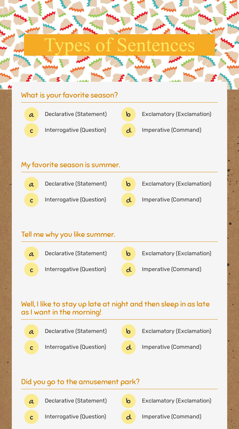 Types Of Sentences Interactive Games