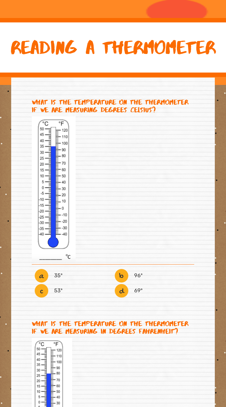 Reading a Thermometer  Interactive Worksheet by Anita With Regard To Reading A Thermometer Worksheet