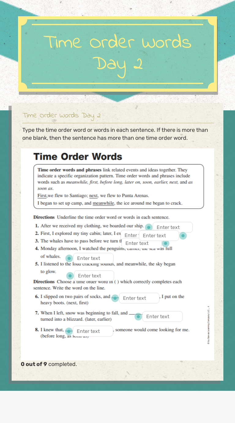 Time Order Words Day 2 Grade 4 worksheet preview
