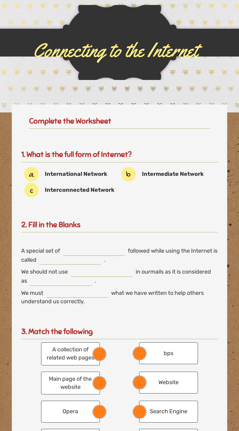 Connecting to the Internet Grade 5 worksheet preview