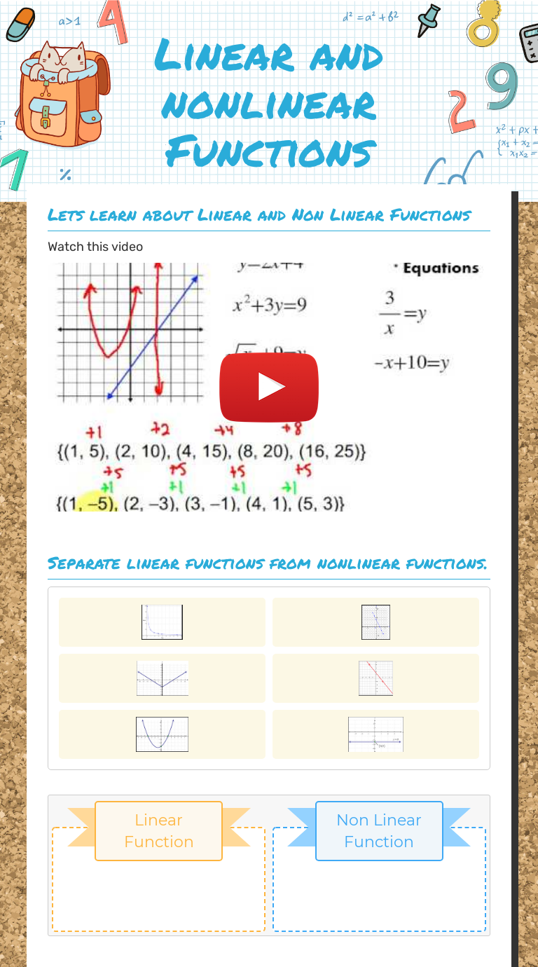 Linear and  nonlinear Functions  Interactive Worksheet by Noelle Pertaining To  Linear And Nonlinear Functions Worksheet