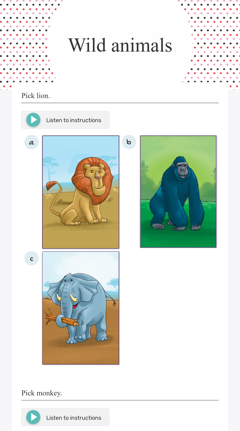 Wild animals Interactive Worksheet by Anna Kwiatkowska