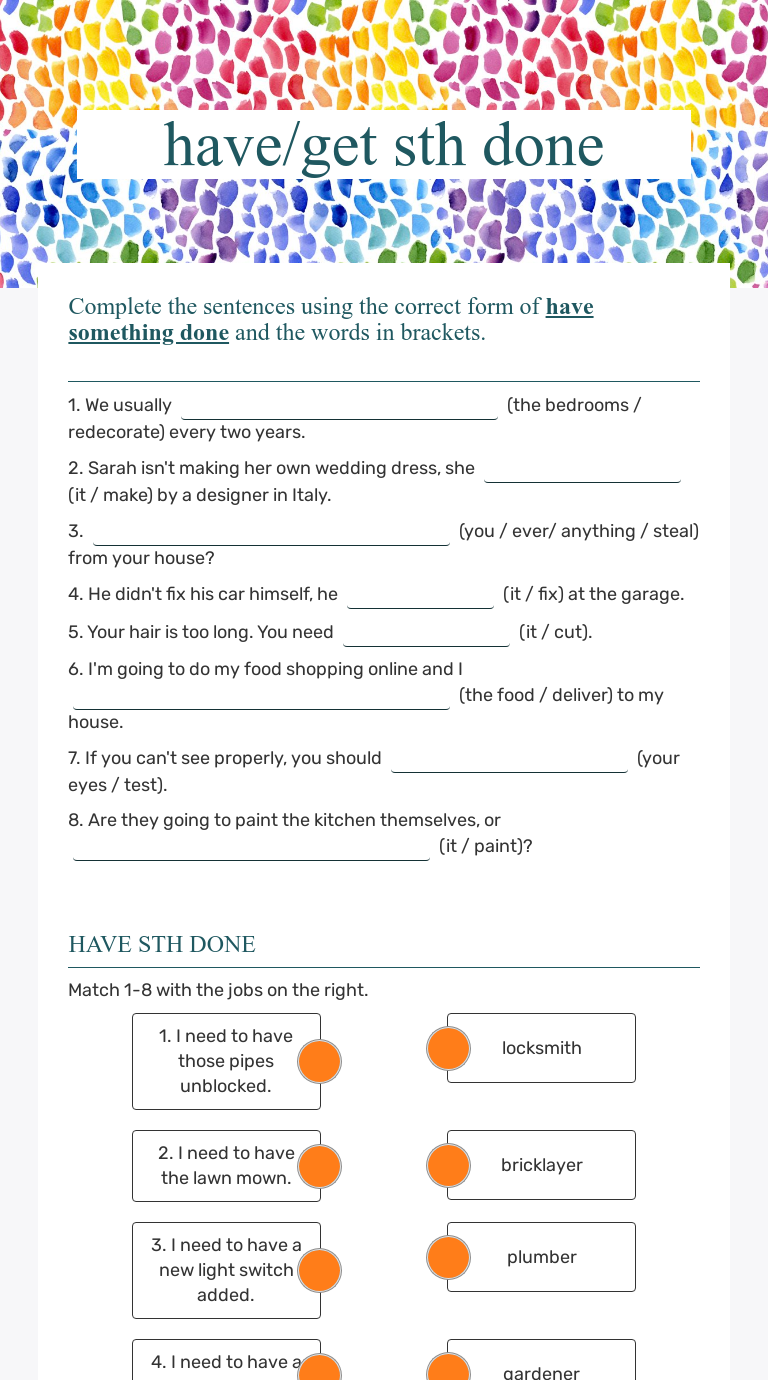 haveget sth done interactive worksheet by sara gomez