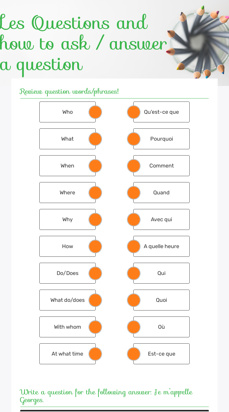 Les Questions And How To Ask Answer A Question Interactive Worksheet By Kimberly Way Wizer Me