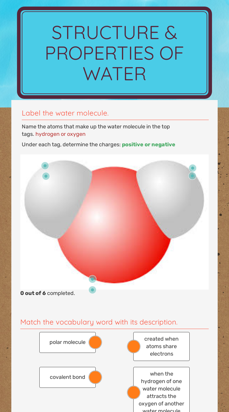 STRUCTURE PROPERTIES OF WATER Interactive Worksheet By Susan Hartz 