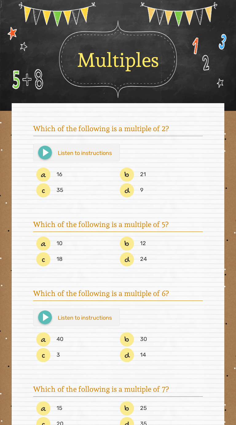 Multiples worksheet preview image