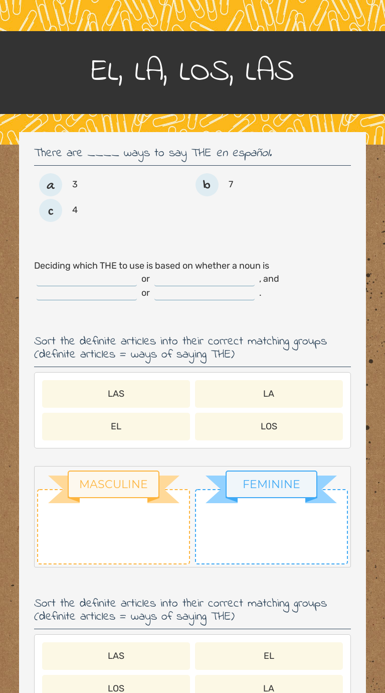 El La Los Las Worksheet Answers