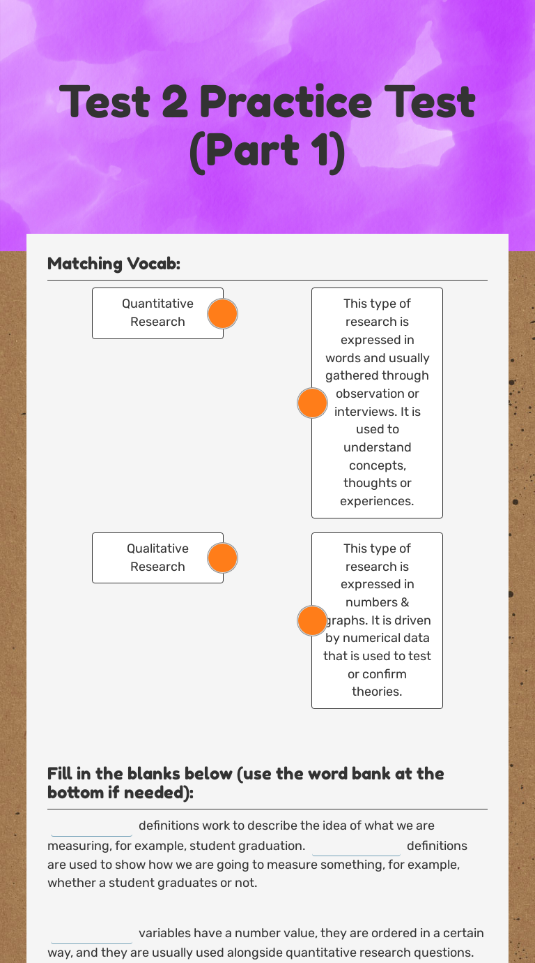 Test 2 Practice Test (Part 1) worksheet preview image