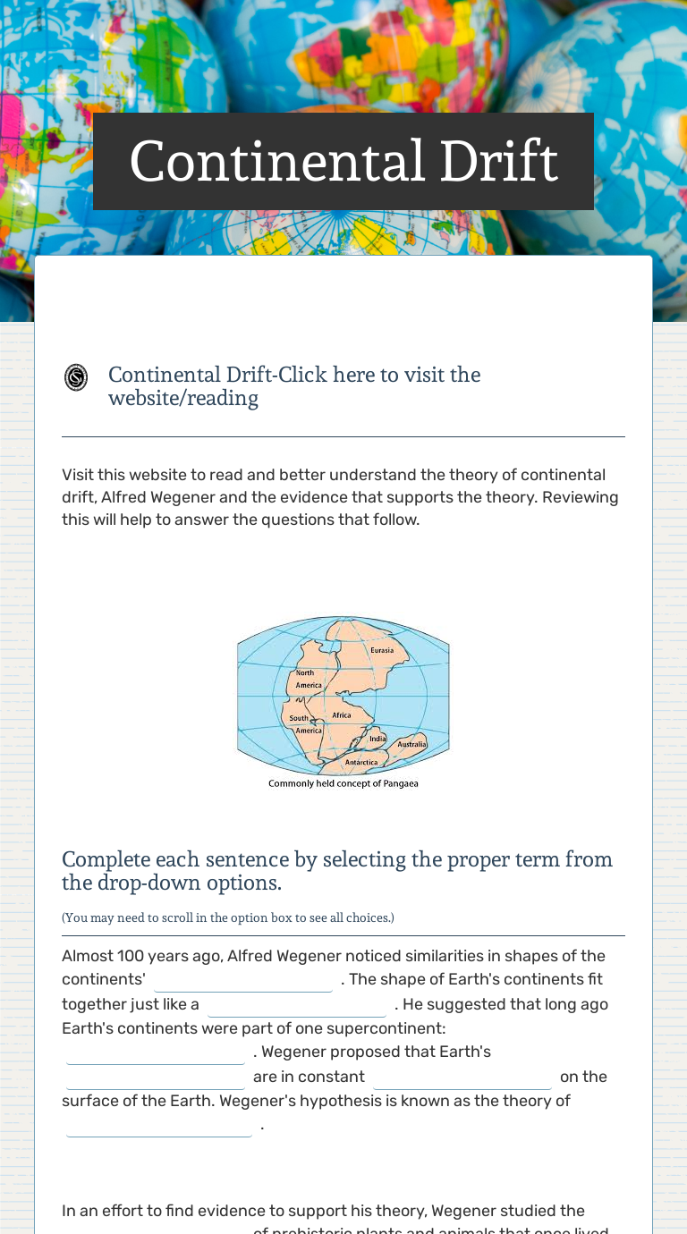 Continental Drift worksheet preview image