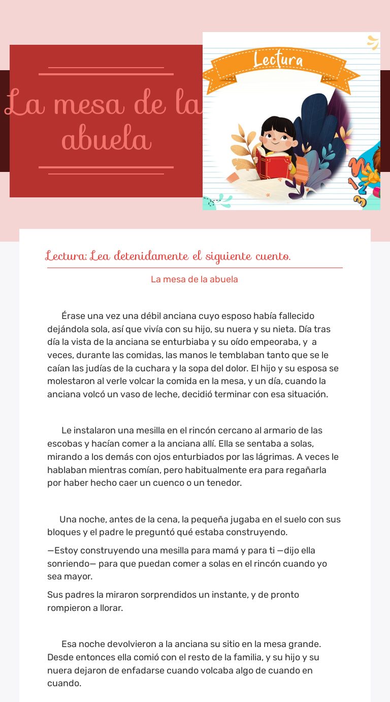 La mesa de la abuela Grade 4 worksheet preview