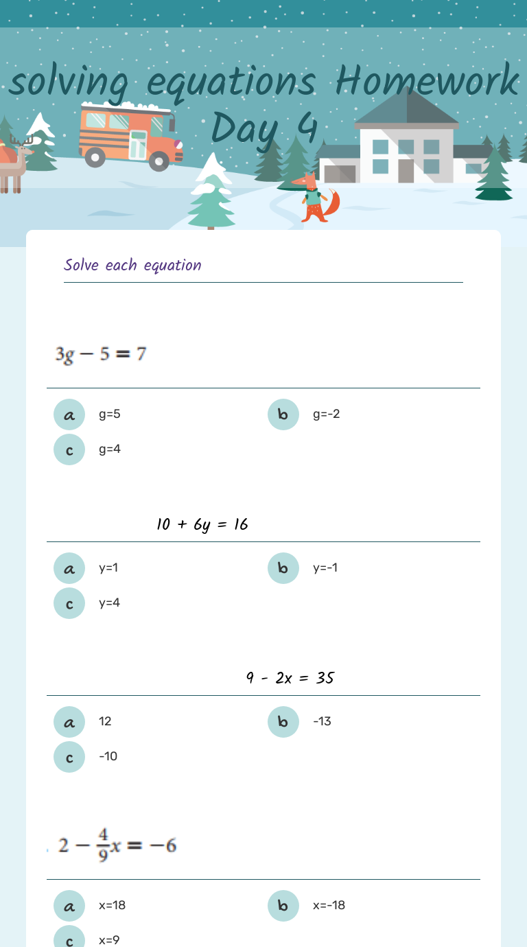 Solving Equations Homework Day 4 Interactive Worksheet By Jennifer Schwartz Wizer Me