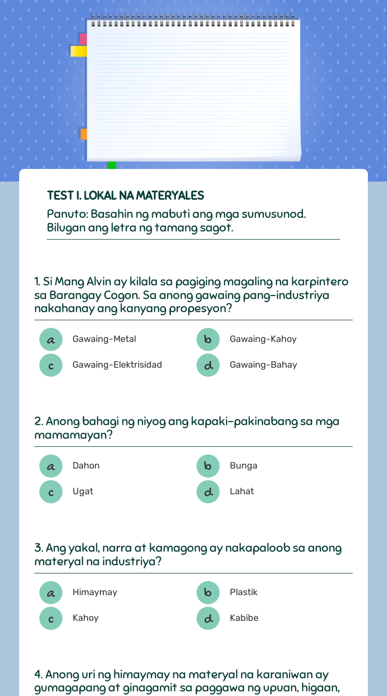 TLE 5 - 4TH MONTHLY EXAM worksheet preview