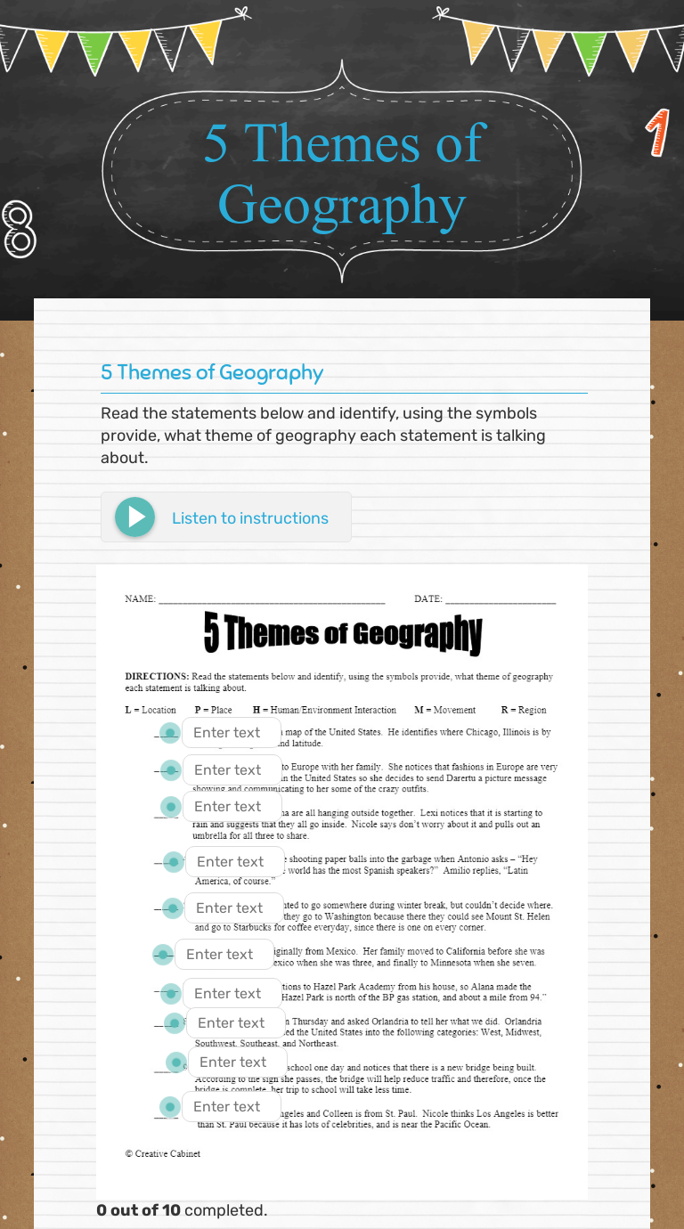 22 Themes of Geography  Interactive Worksheet by Gregory Smith Pertaining To 5 Themes Of Geography Worksheet