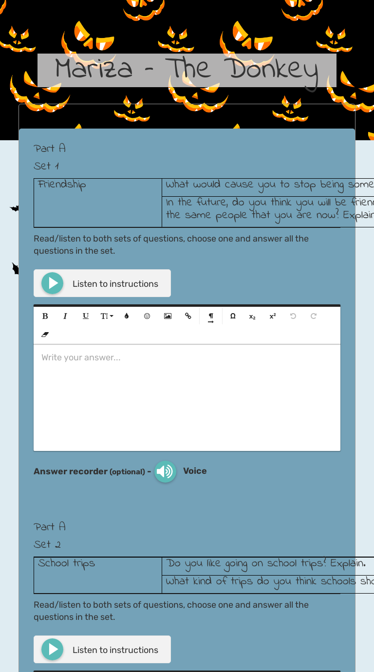 Mariza – The Donkey worksheet