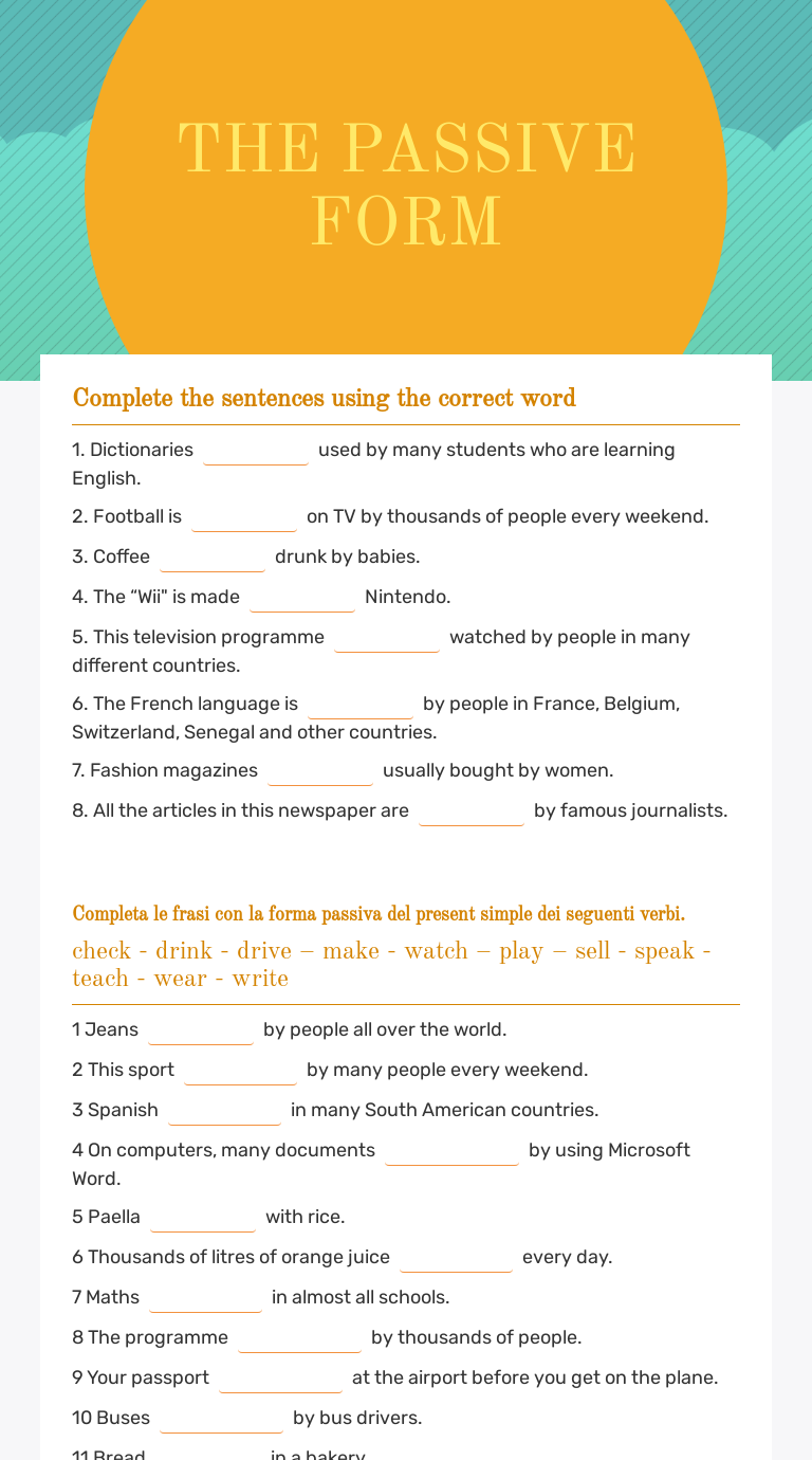 THE PASSIVE FORM | Interactive Worksheet | Wizer.me