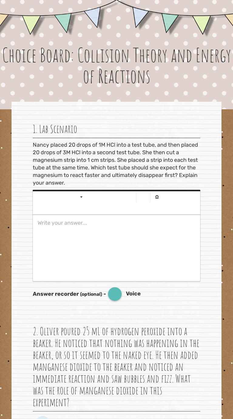 Choice Board: Collision Theory and worksheet
