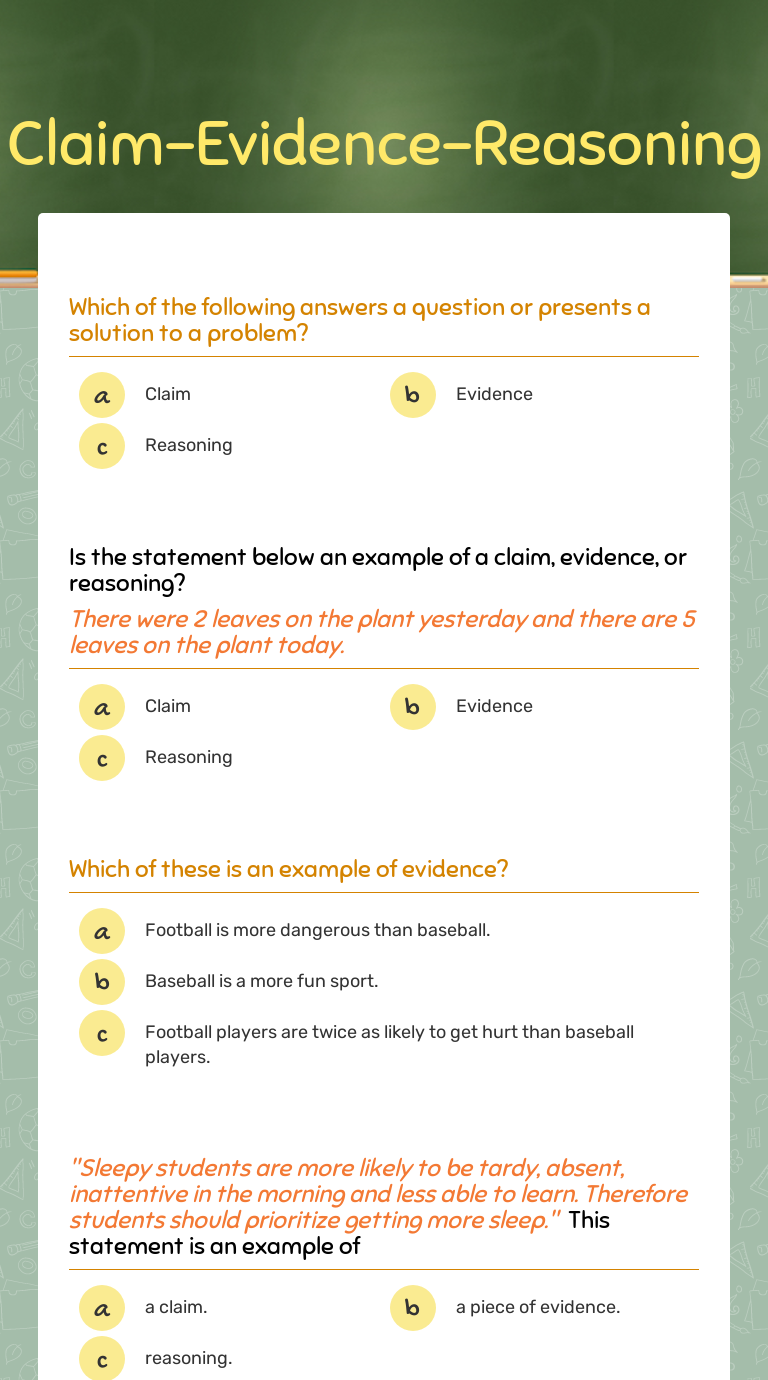 Claim-Evidence-Reasoning  Interactive Worksheet by Mandi Davis Throughout Claim Evidence Reasoning Science Worksheet