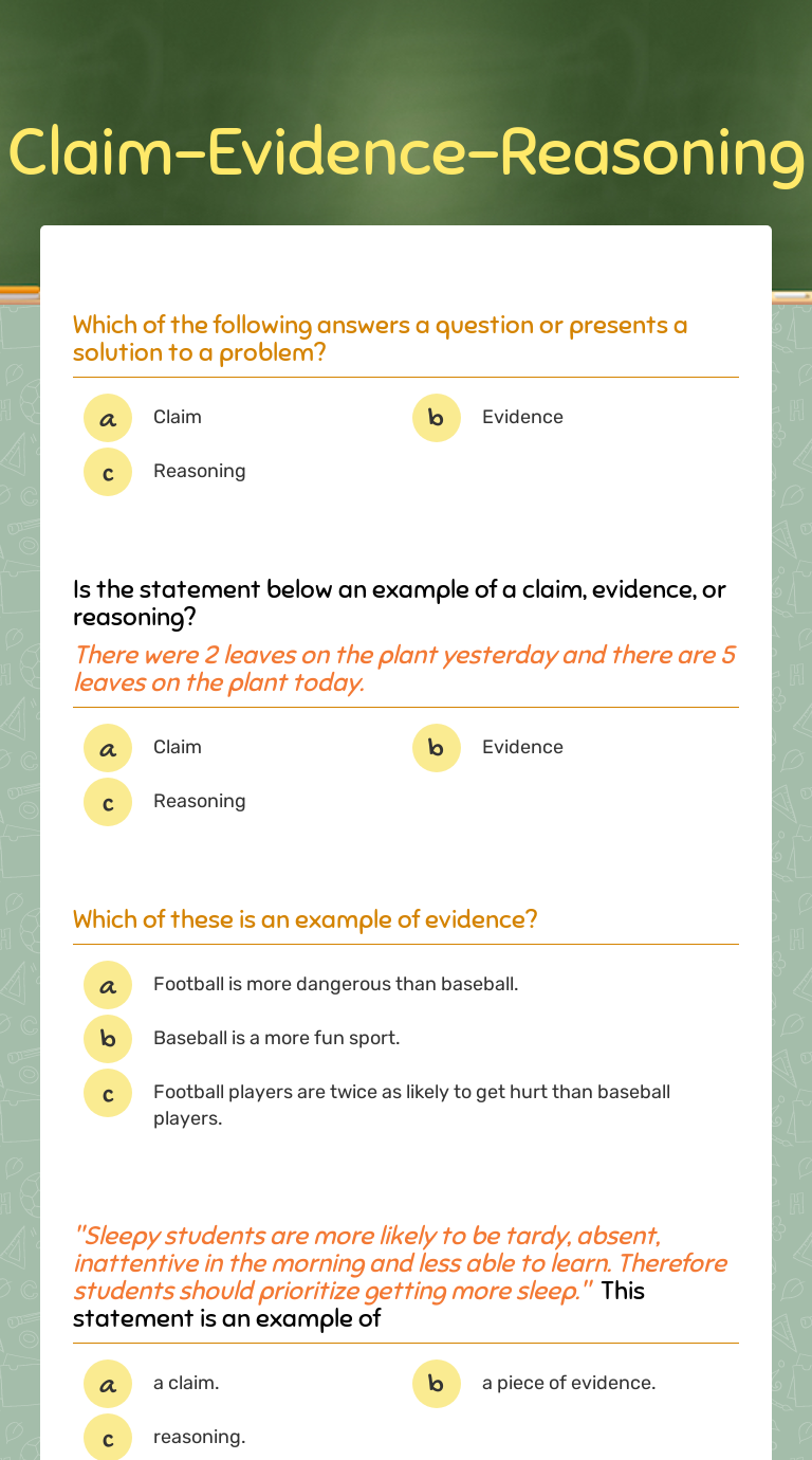 Claim-Evidence-Reasoning  Interactive Worksheet by Mandi Davis In Claim Evidence Reasoning Science Worksheet