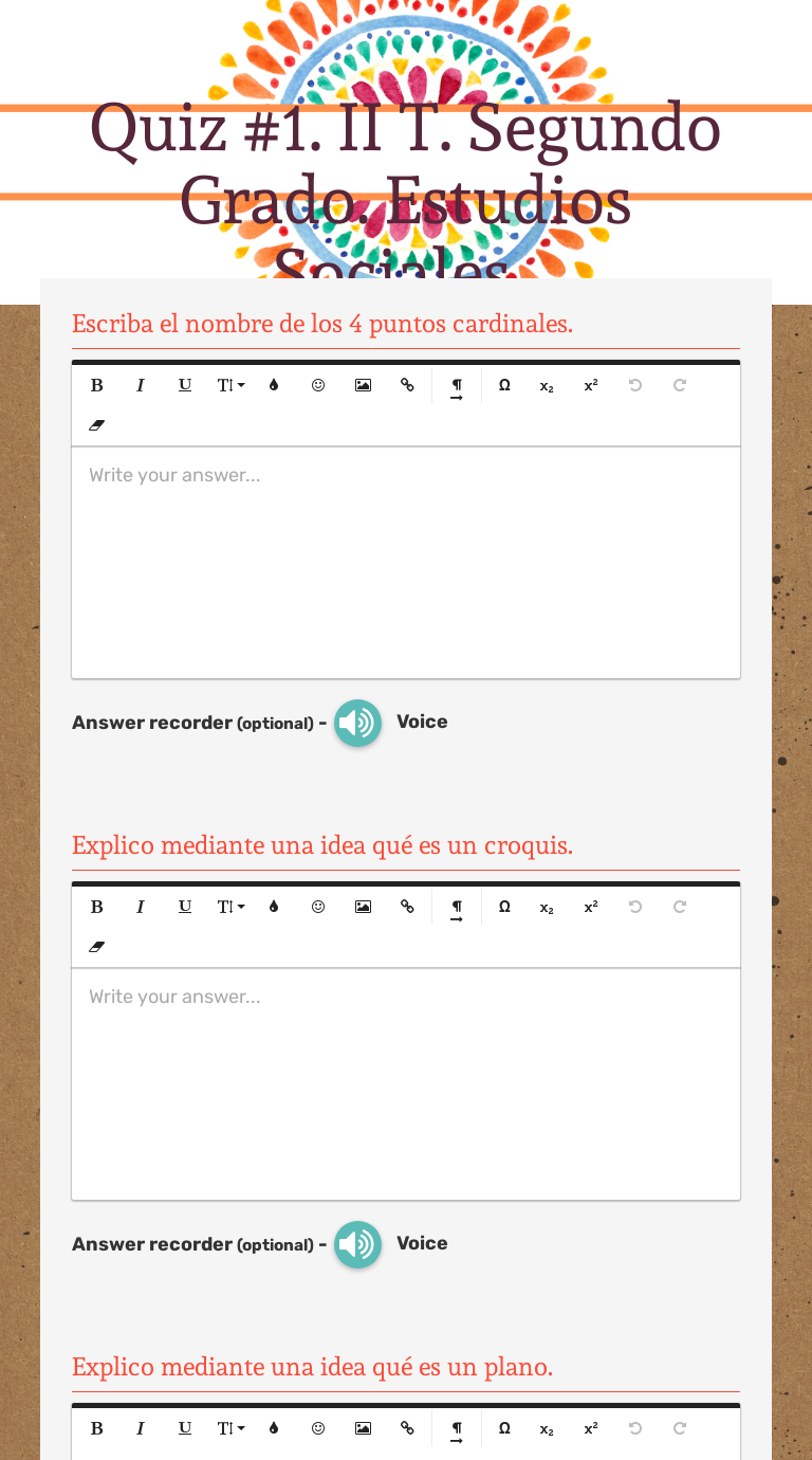 Quiz #1.  II T. Segundo Grado.   Estudios Sociales . worksheet preview image