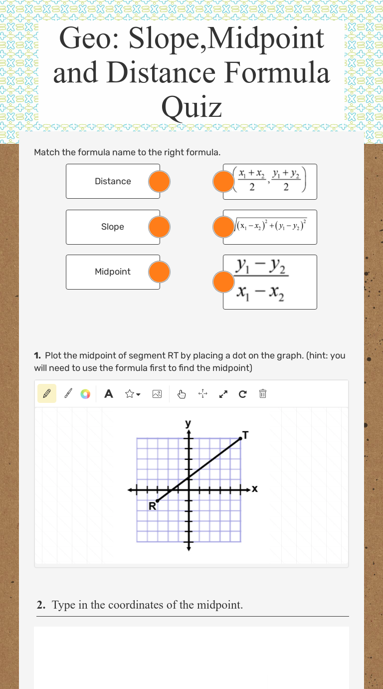 Geo: Slope,Midpoint and Distance Formula Quiz  Interactive Throughout The Midpoint Formula Worksheet