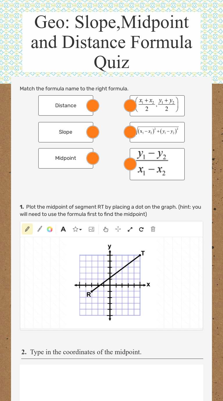 Geo: Slope,Midpoint and Distance Formula Quiz  Interactive Intended For Distance And Midpoint Formula Worksheet