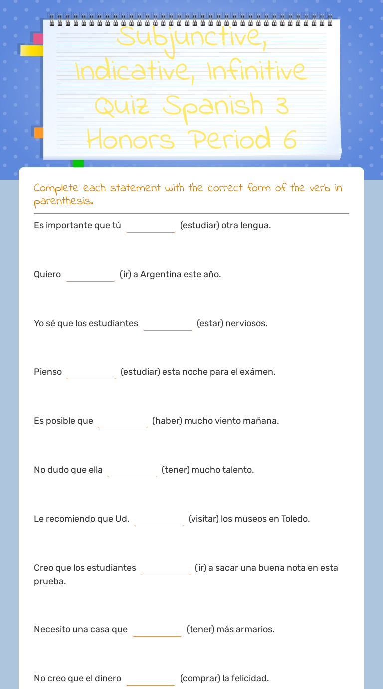 Quiz de Matematica worksheet