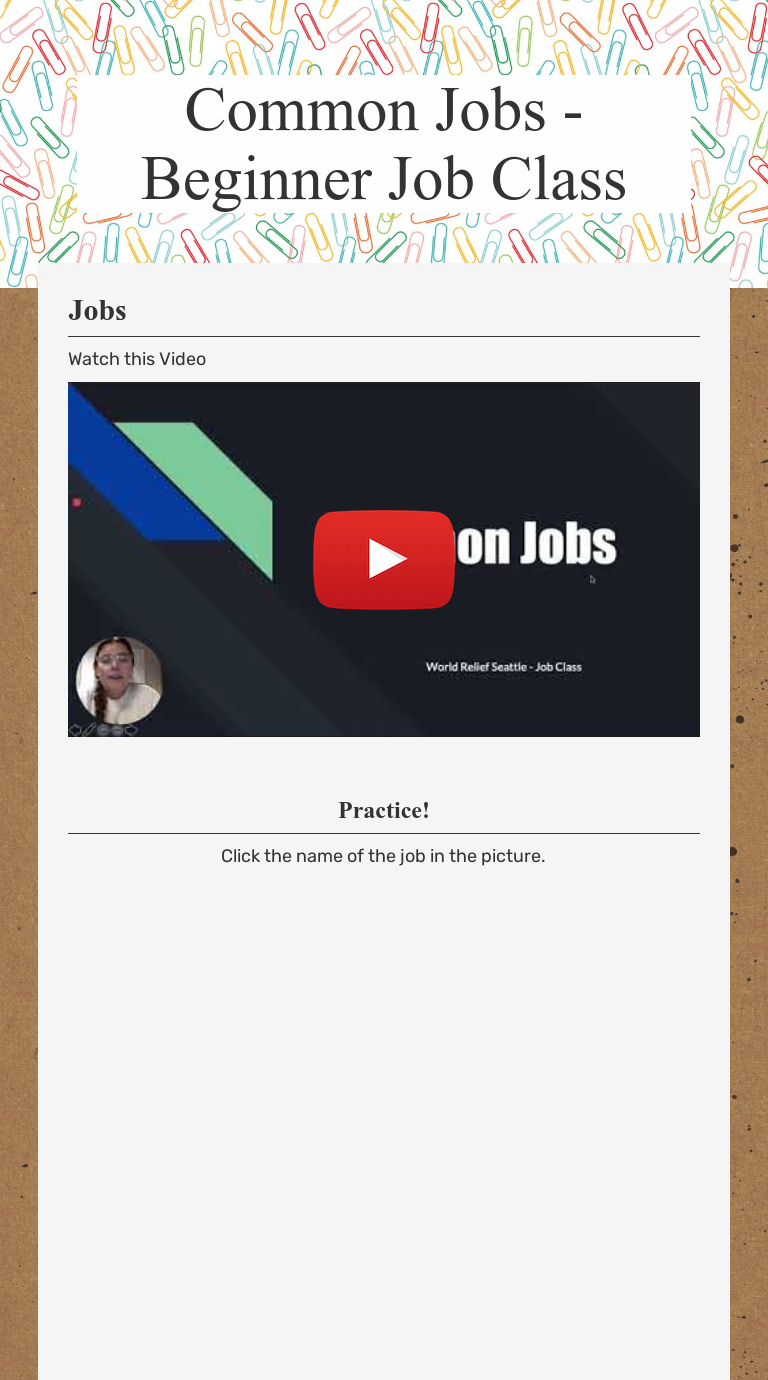 Common Jobs - Beginner Job Class worksheet preview image