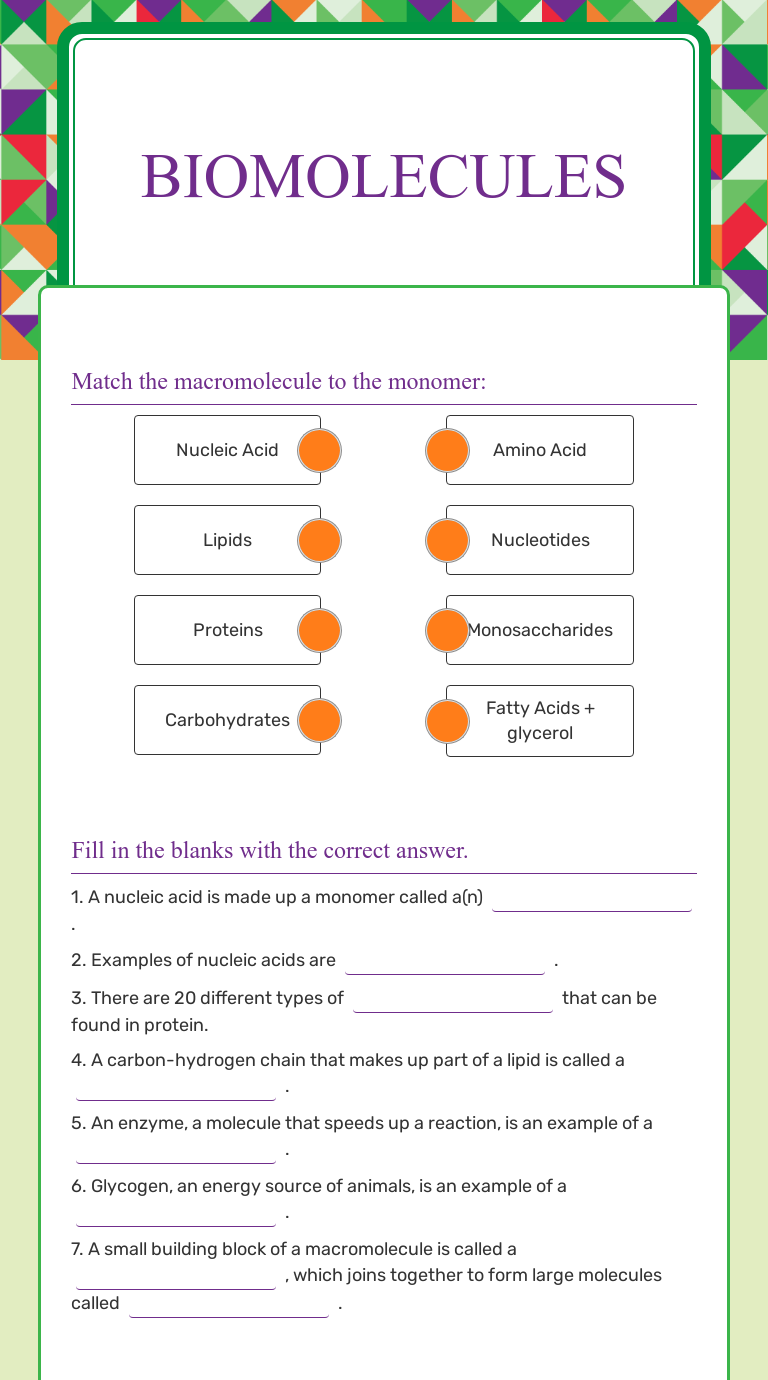 Biomolecules Grade 8 worksheet preview