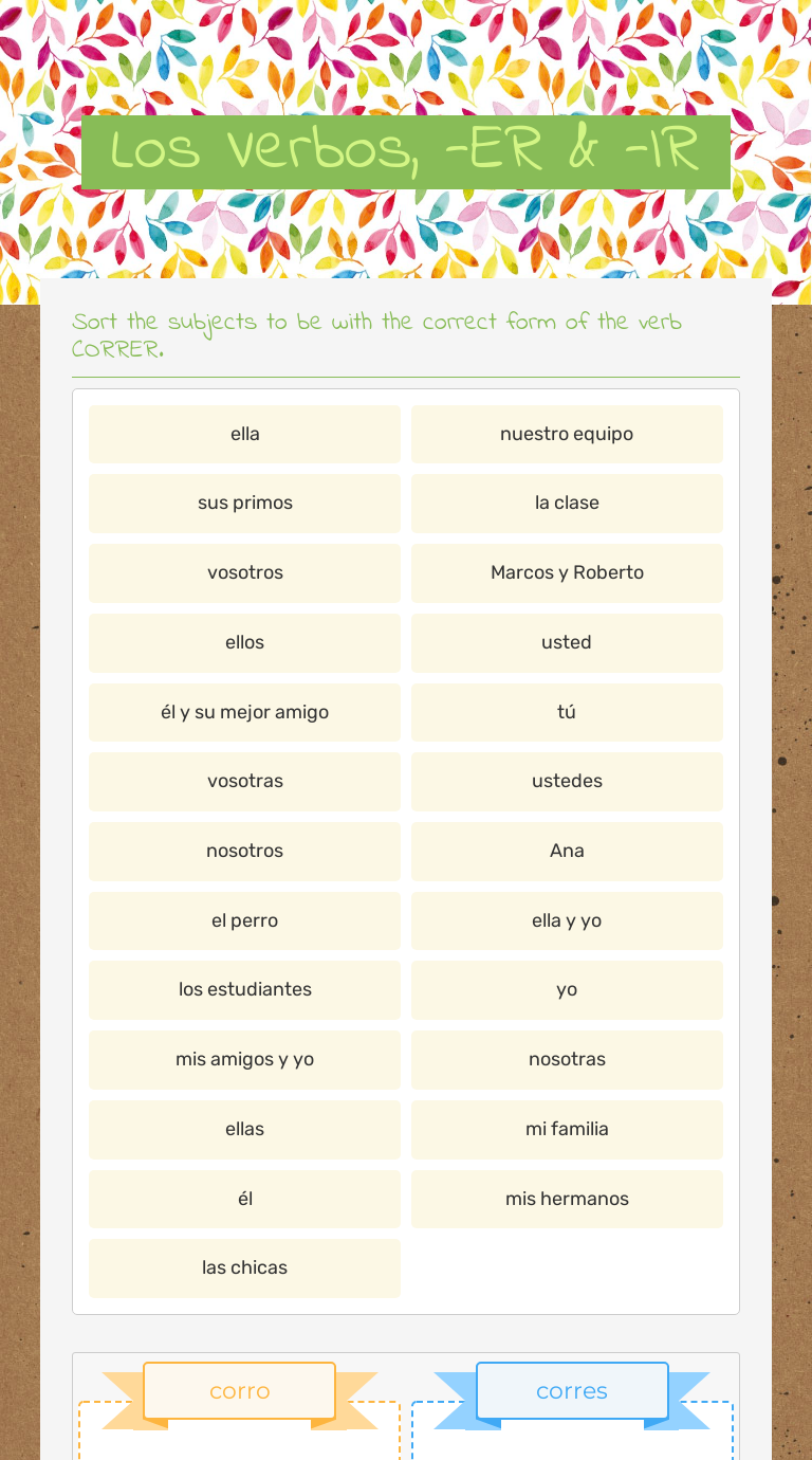 Los Verbos, -ER & -IR worksheet preview