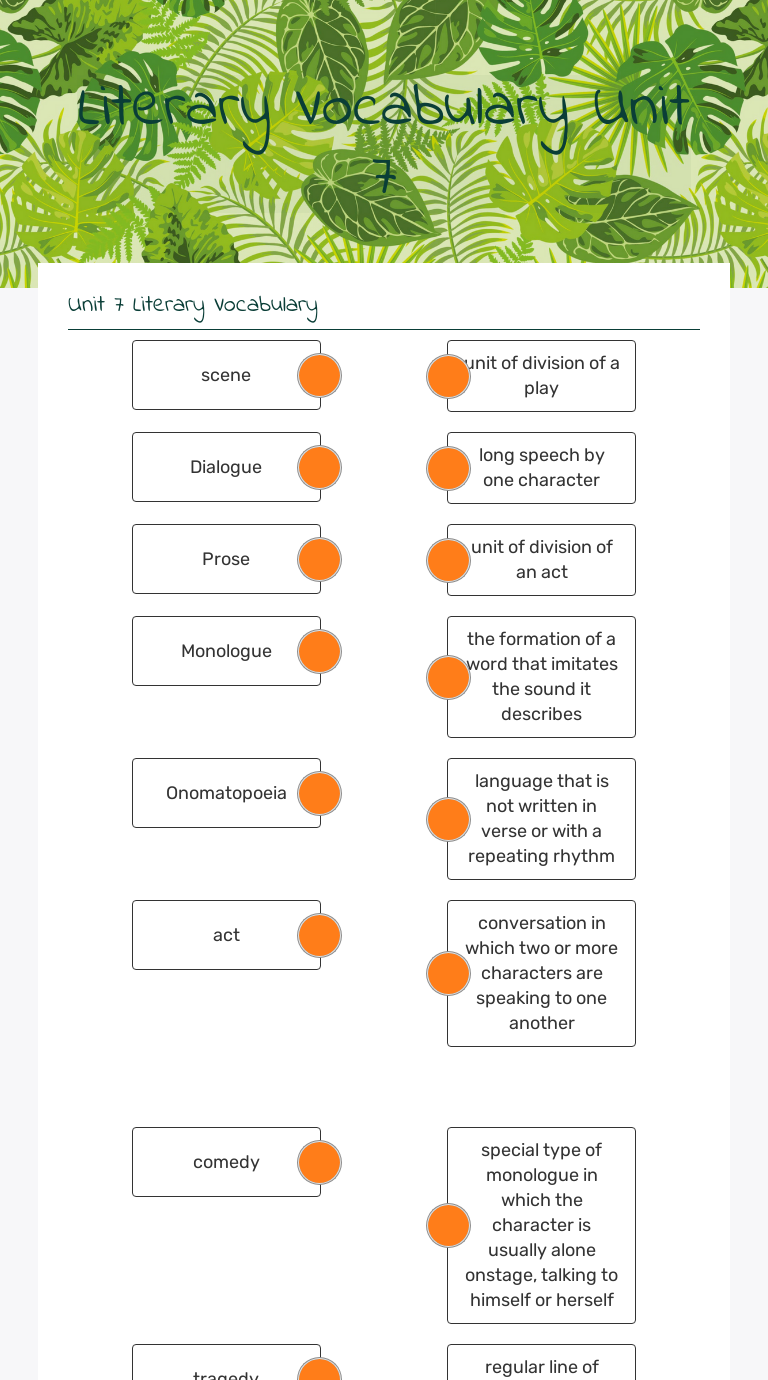 Literary Vocabulary Unit 7 worksheet preview