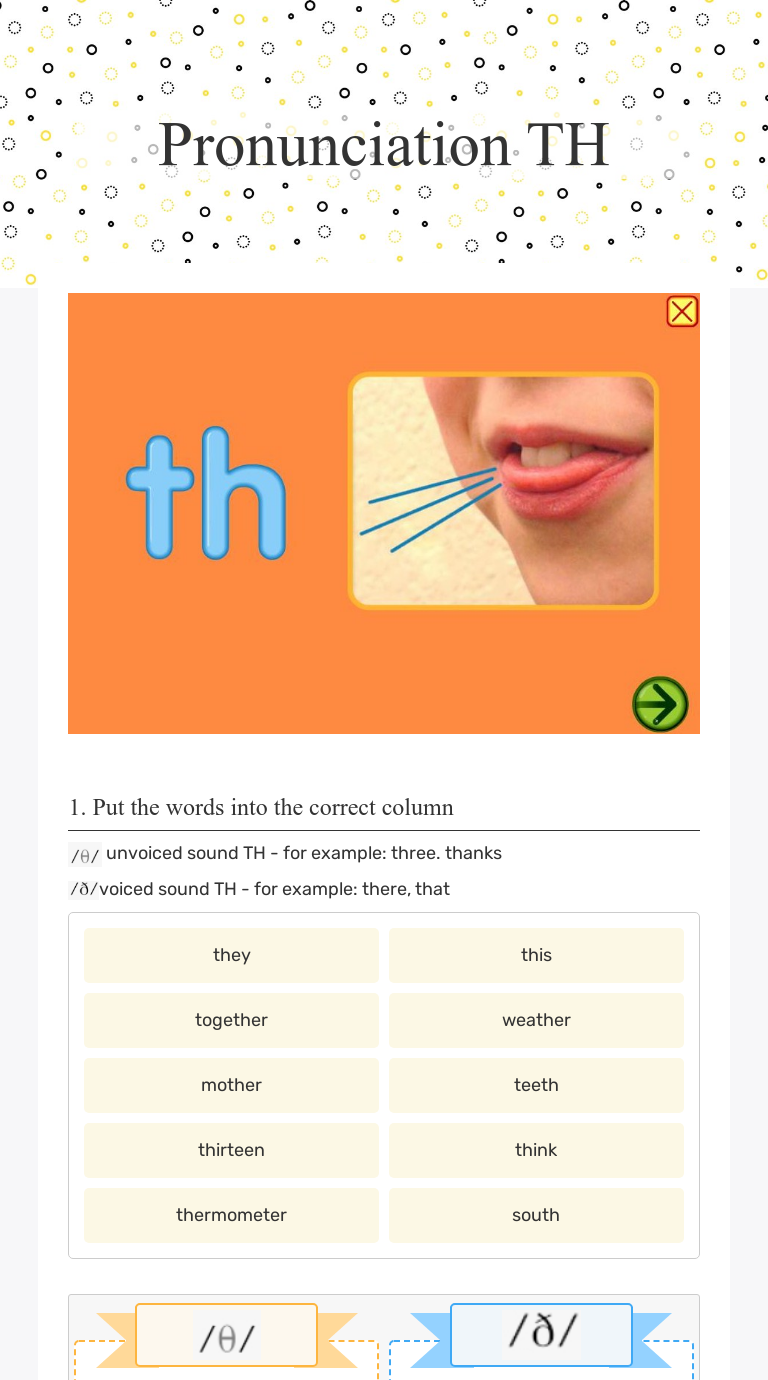 Pronunciation Th Interactive Worksheet By Aidee Damian R Wizer Me