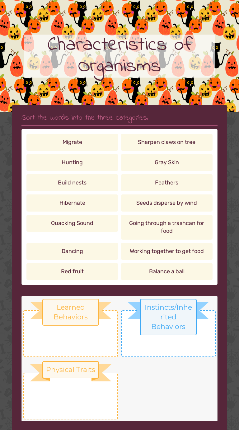 Characteristics of Organisms worksheet preview image