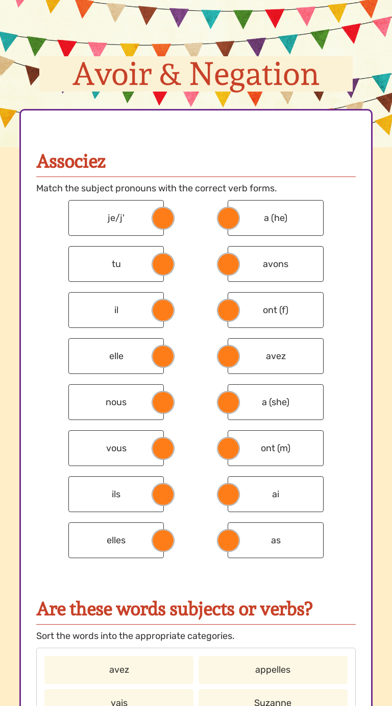 Avoir &amp; Negation | Interactive Worksheet by Jennifer Butler | Wizer.me