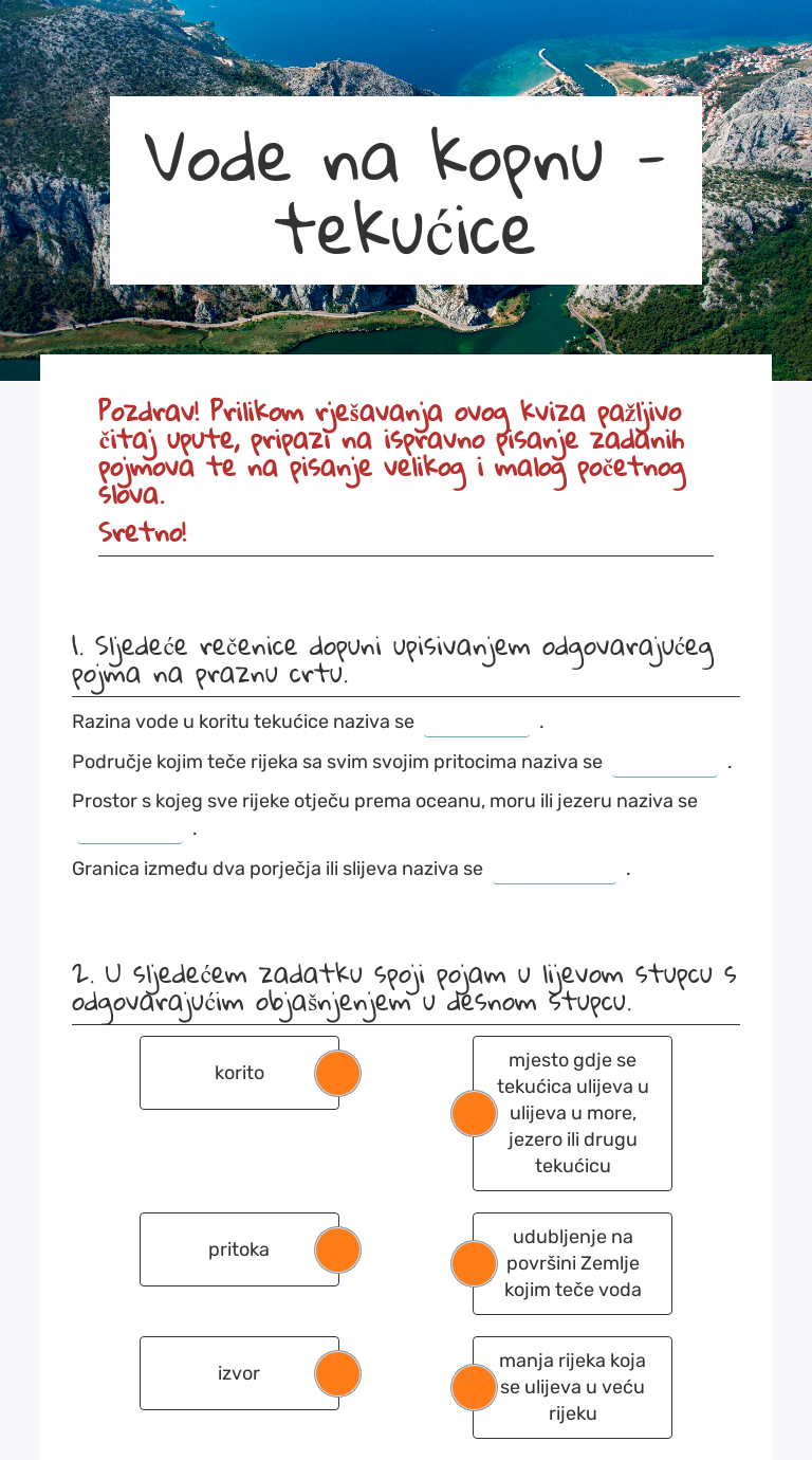 Vode Na Kopnu Tekucice Interactive Worksheet By Tea Kos Wizer Me